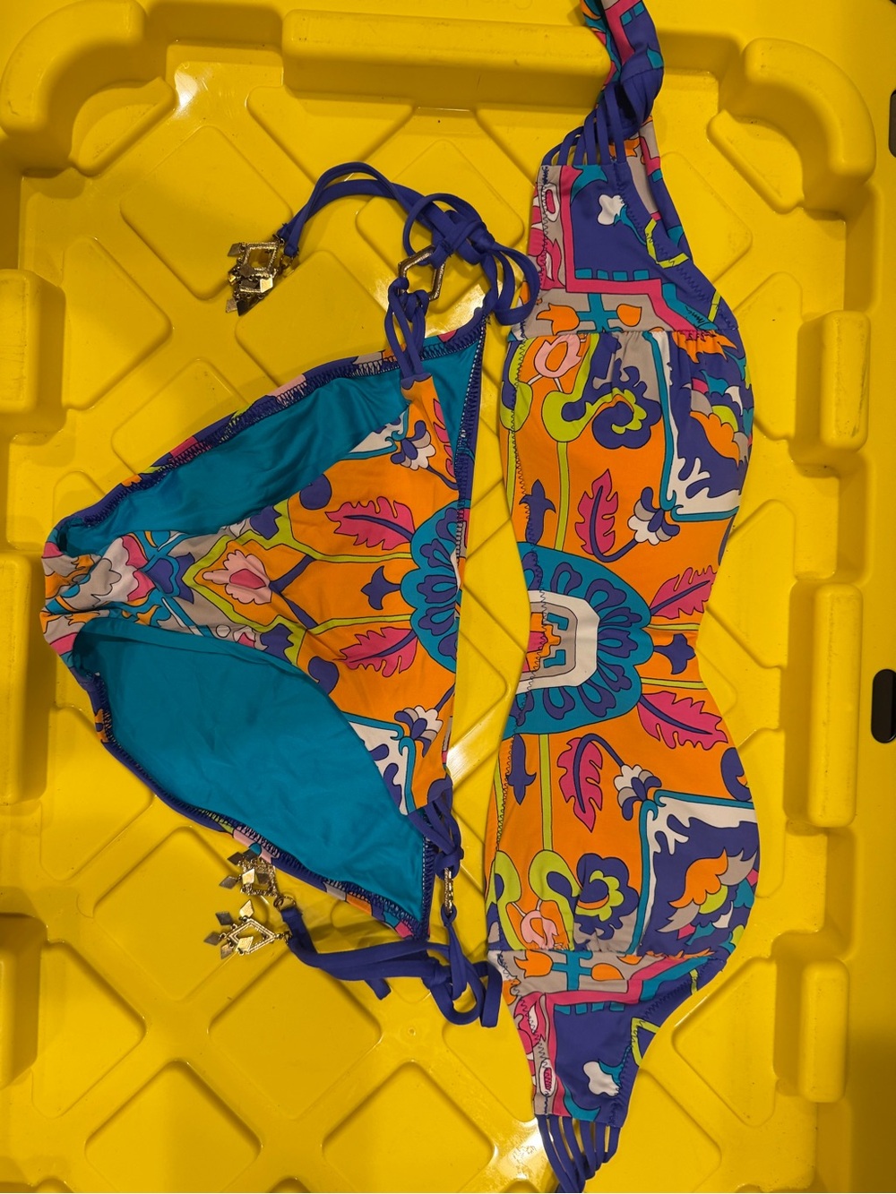Vibrant Multicolor Halter Bikini Set - Orange & Teal